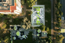 This basketball court is made from 20,000 recycled sneakers